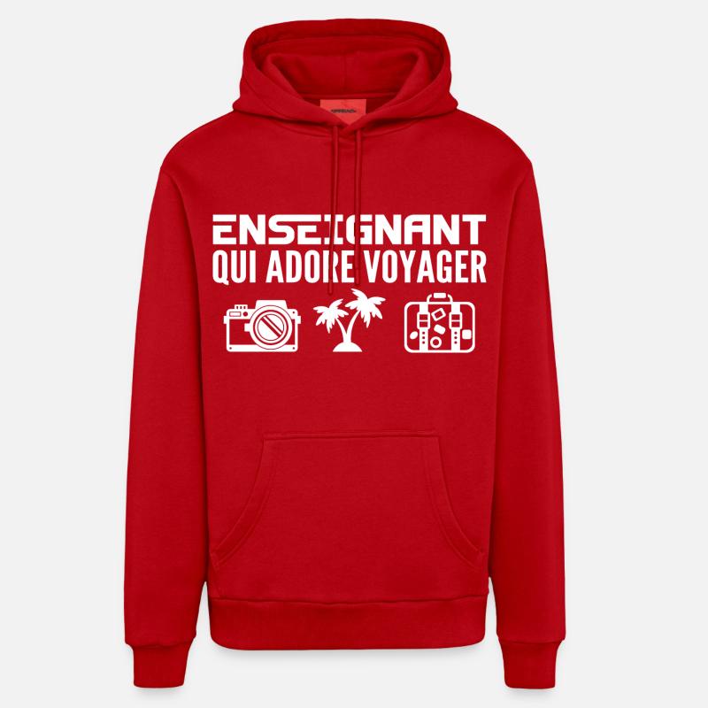 Voyageurs & Enseignants : Passion & Découverte - Sweat à capuche bio décontracté fabriqué en UE - rouge