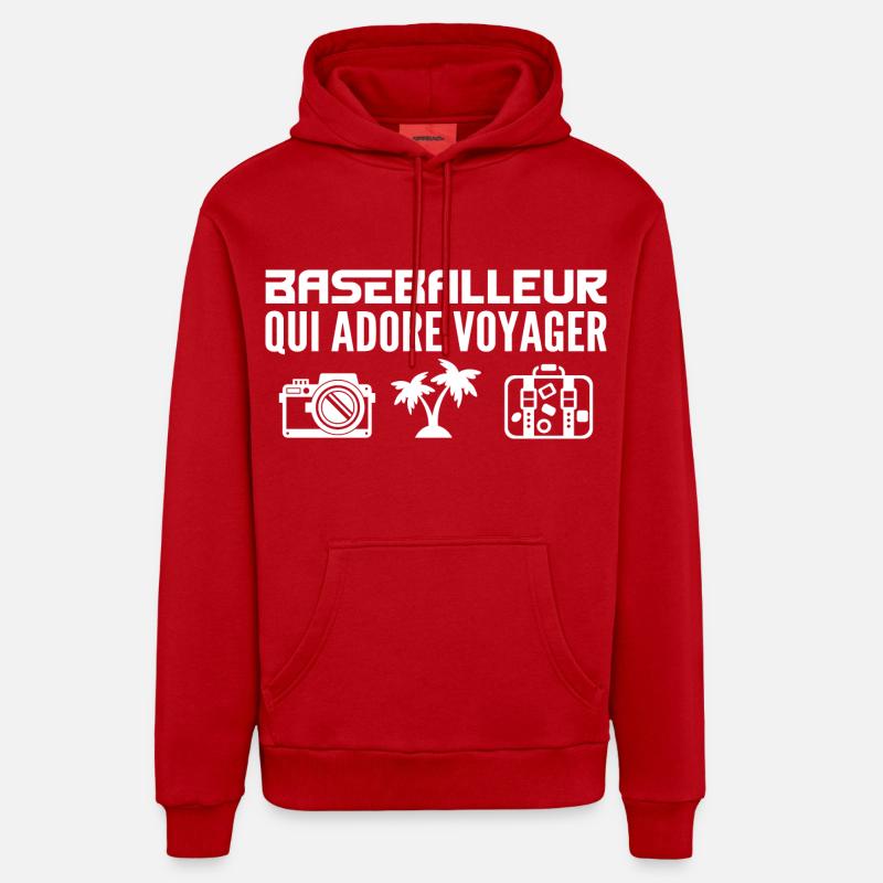 Voyageurs & Baseballeurs : Passion & Découverte - Sweat à capuche bio décontracté fabriqué en UE - rouge