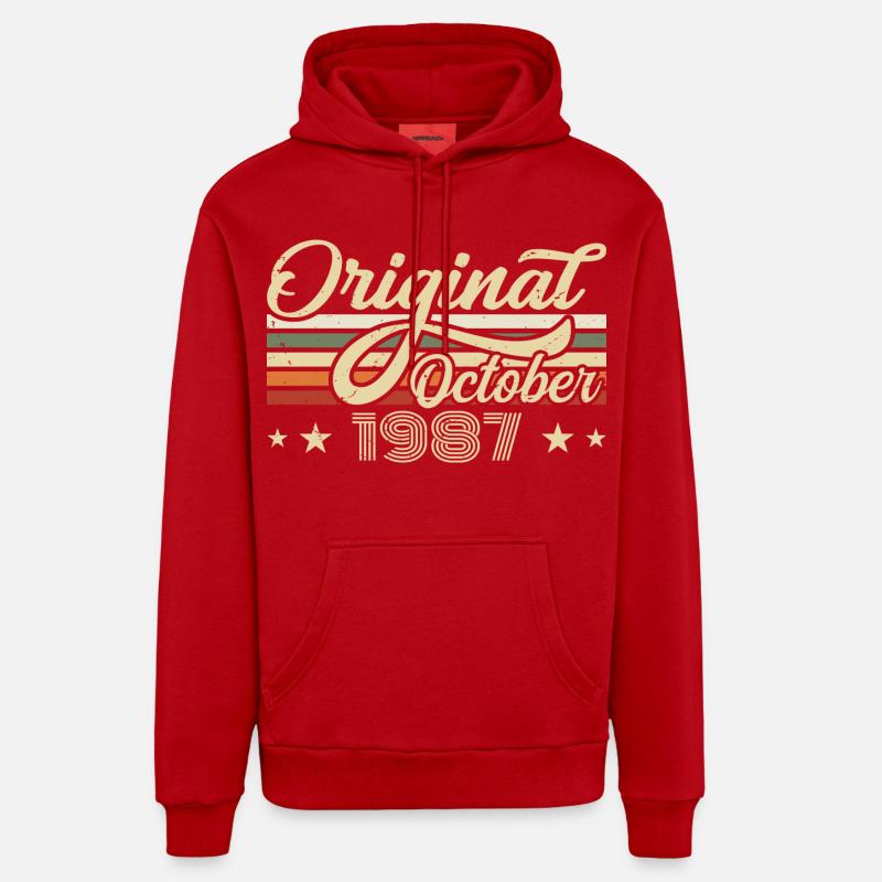 Octobre 1987 Anniversaire en Octobre - Octobre 1987 - Sweat à capuche bio décontracté fabriqué en UE - rouge