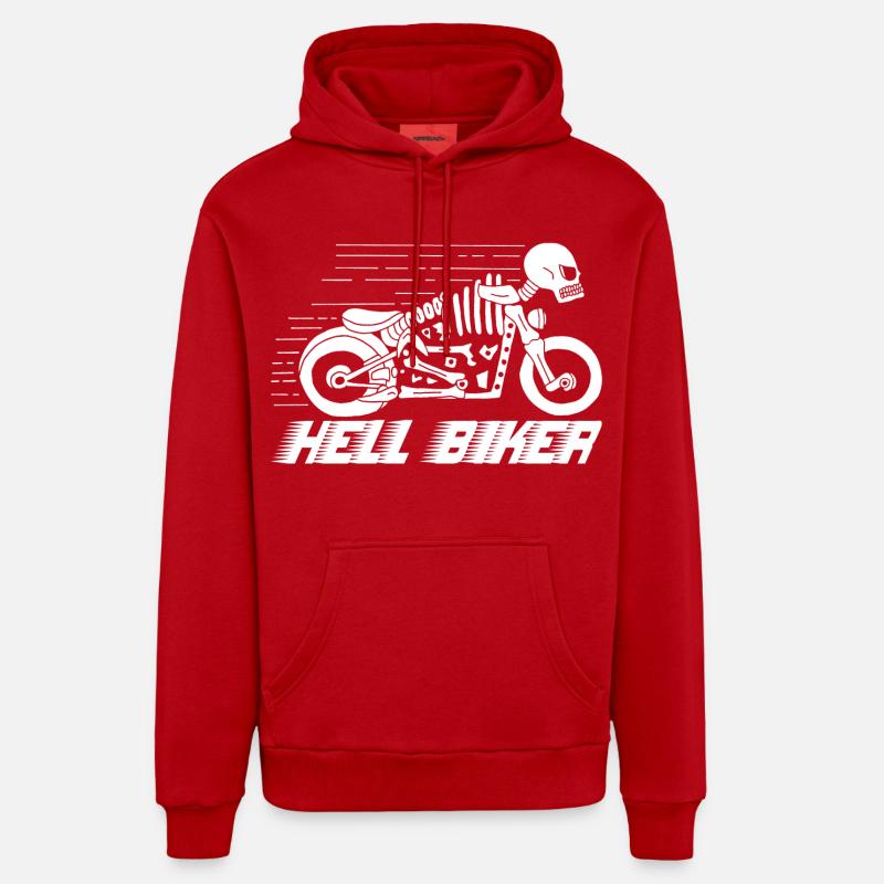 Moto squelette blanc - Sweat à capuche bio décontracté fabriqué en UE - rouge