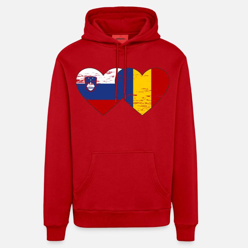 Slovénie Roumanie Drapeau Coeur - Sweat à capuche bio décontracté fabriqué en UE - rouge