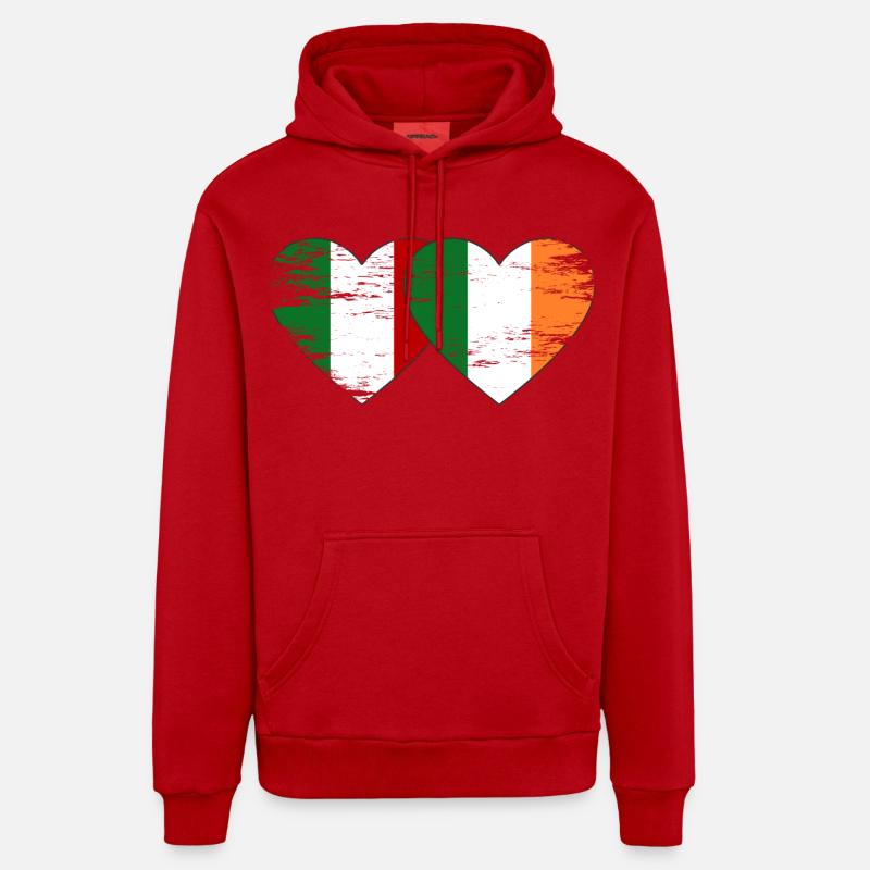 Italie Irlande drapeau coeur utilisé - Sweat à capuche bio décontracté fabriqué en UE - rouge
