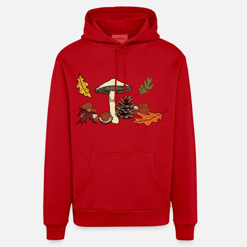 Feuilles de champignon d’automne Châtaignier - Sweat à capuche bio décontracté fabriqué en UE - rouge