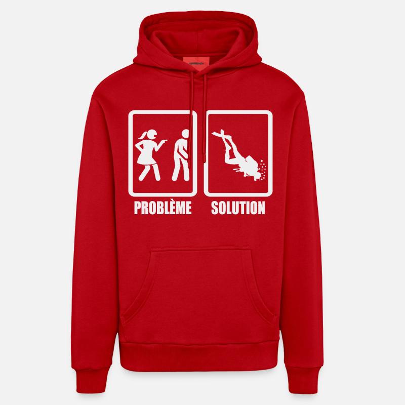 Humour couple problème solution plongée - Sweat à capuche bio décontracté fabriqué en UE - rouge