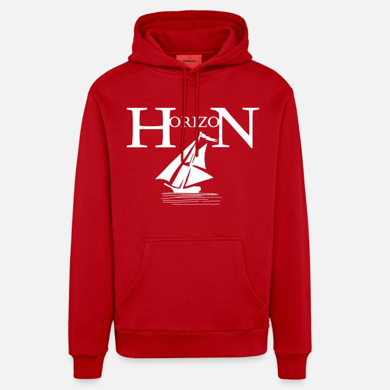 bateau blanc et horizon - Sweat à capuche bio décontracté fabriqué en UE - rouge