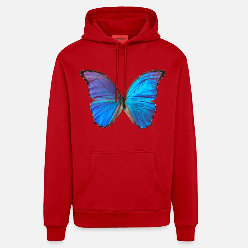 Papillon bleu - Sweat à capuche bio décontracté fabriqué en UE - rouge