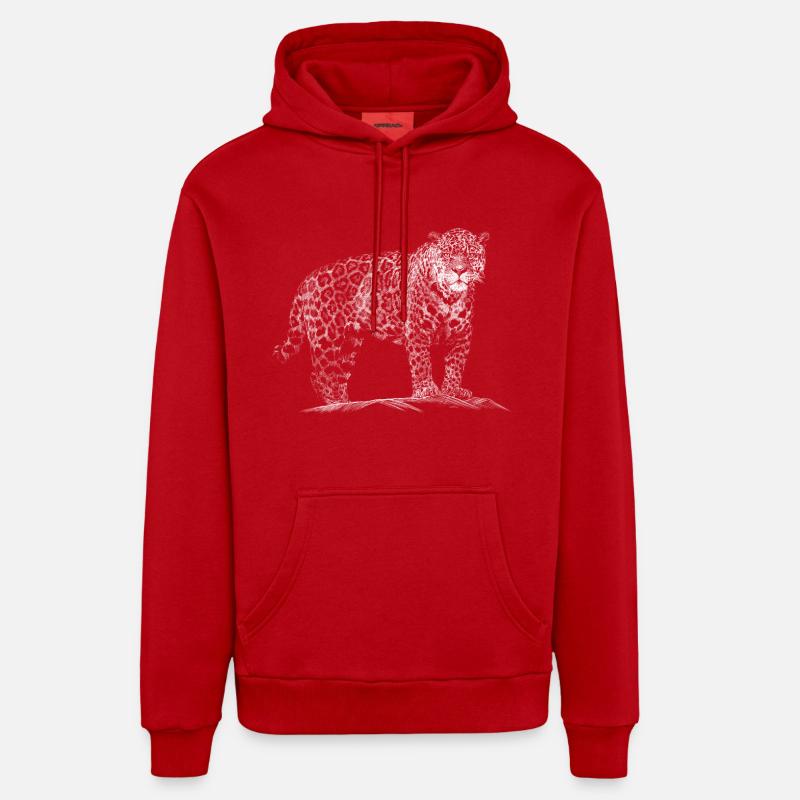 Léopard - Sweat à capuche bio décontracté fabriqué en UE - rouge