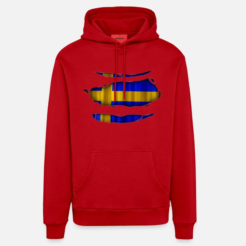 Suède Drapeau Ripped 017 - Sweat à capuche bio décontracté fabriqué en UE - rouge