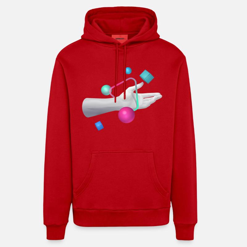 Graphique 3D à la main - Sweat à capuche bio décontracté fabriqué en UE - rouge