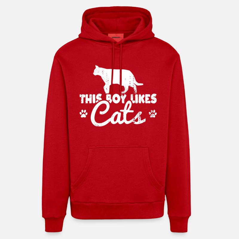Ce garçon aime les chats - Sweat à capuche bio décontracté fabriqué en UE - rouge