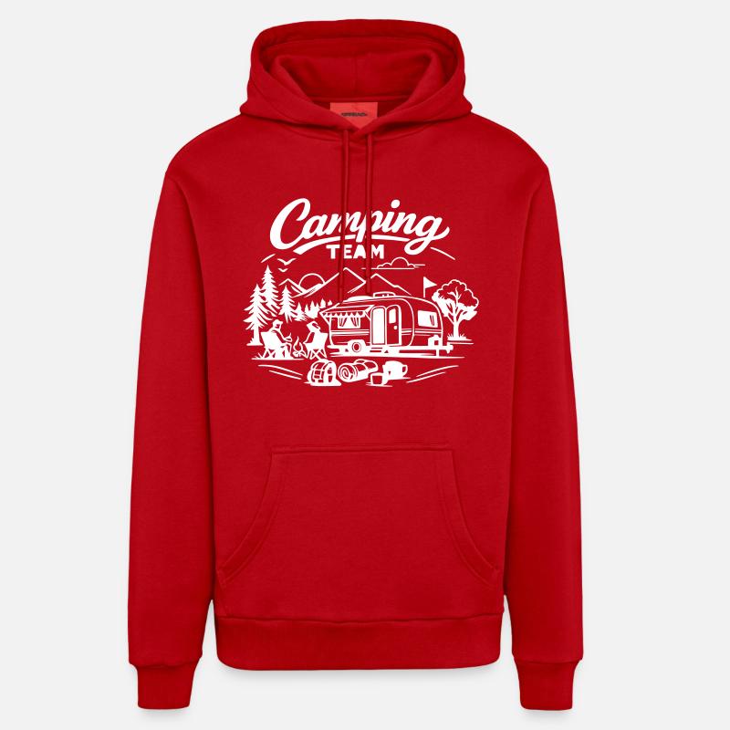 L’équipe du camping - Sweat à capuche bio décontracté fabriqué en UE - rouge