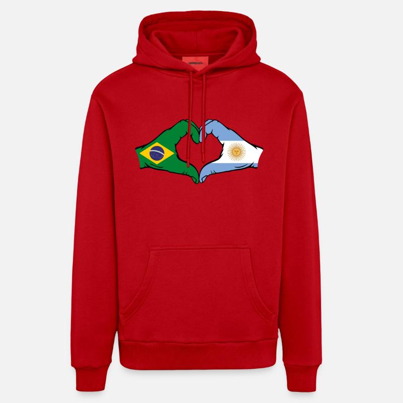 Brésil Argentine Drapeau Coeur - Sweat à capuche bio décontracté fabriqué en UE - rouge