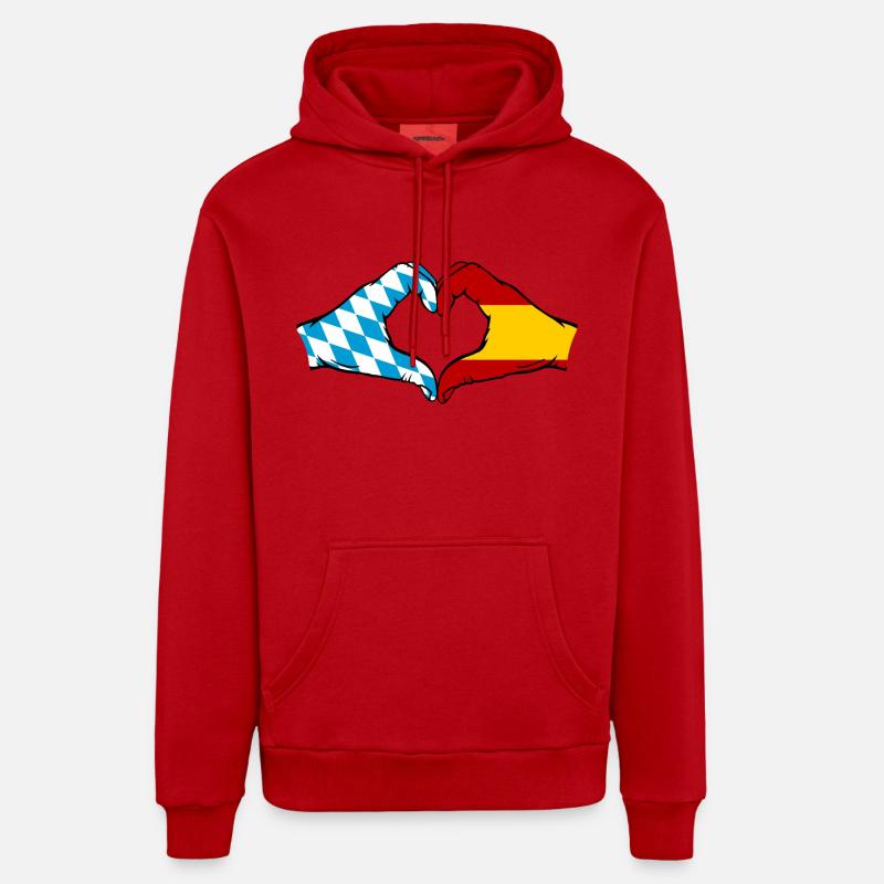 Bavière, Espagne, Drapeau, Aiguilles, Coeur - Sweat à capuche bio décontracté fabriqué en UE - rouge