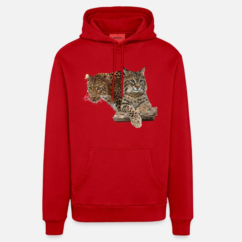 Léopard et lynx - Sweat à capuche bio décontracté fabriqué en UE - rouge