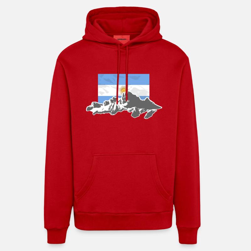 Argentina - Mountains & Flag - Sweat à capuche bio décontracté fabriqué en UE - rouge