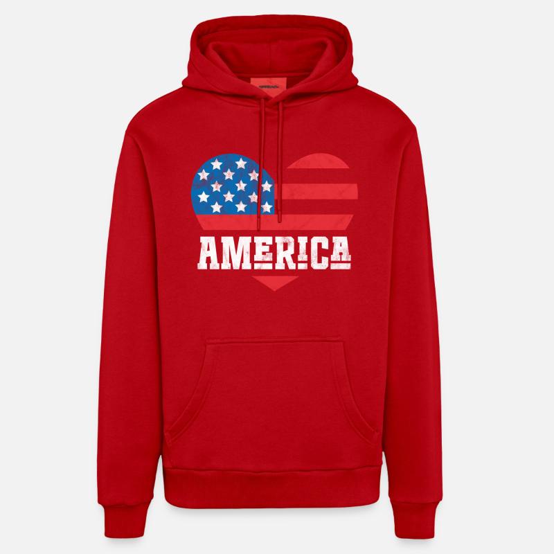 Drapeau de l’Amérique Coeur - Sweat à capuche bio décontracté fabriqué en UE - rouge