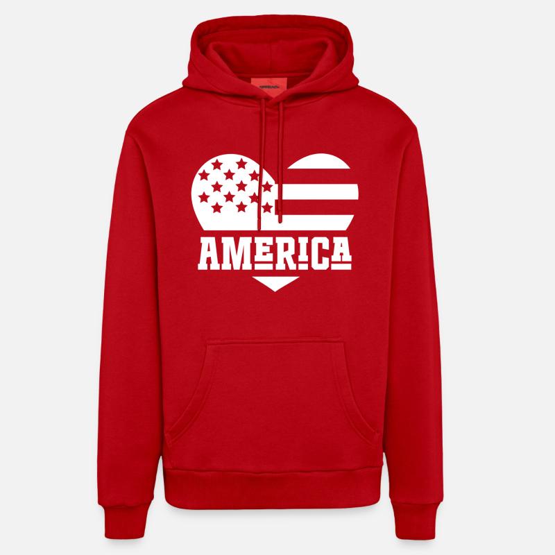 Drapeau de l’Amérique Coeur Blanc - Sweat à capuche bio décontracté fabriqué en UE - rouge