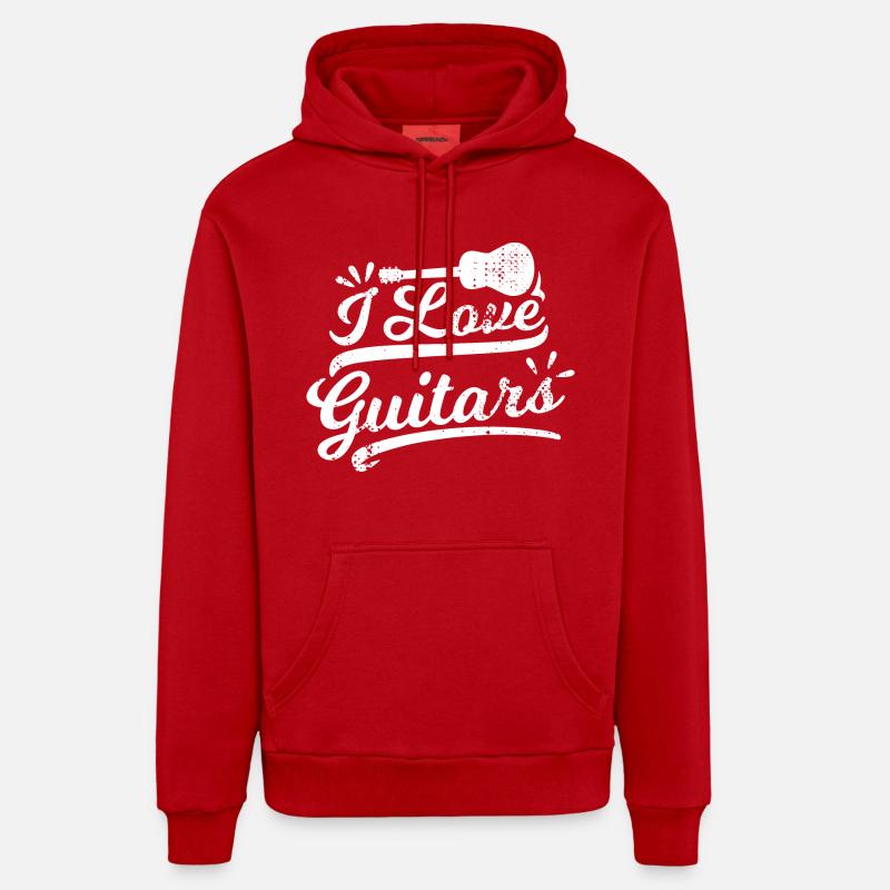 J’aime les guitares - Sweat à capuche bio décontracté fabriqué en UE - rouge