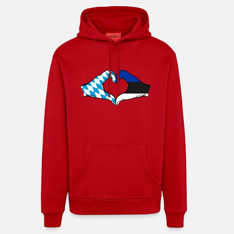 Bavière, Estonie, Drapeau, Aiguilles, Coeur - Sweat à capuche bio décontracté fabriqué en UE - rouge