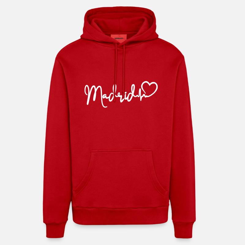 Madrid Heartbeat Espagne Madrid - Sweat à capuche bio décontracté fabriqué en UE - rouge