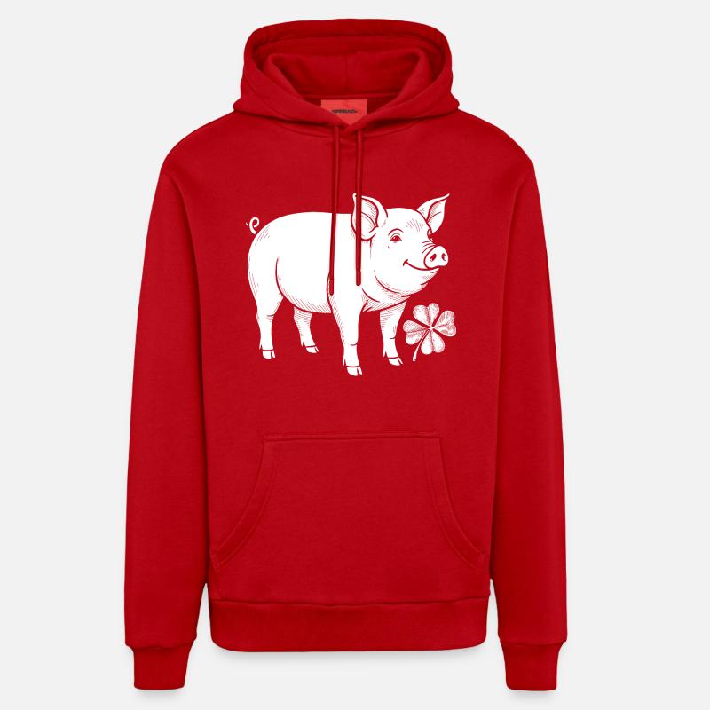 Trèfle de cochon chanceux - Sweat à capuche bio décontracté fabriqué en UE - rouge