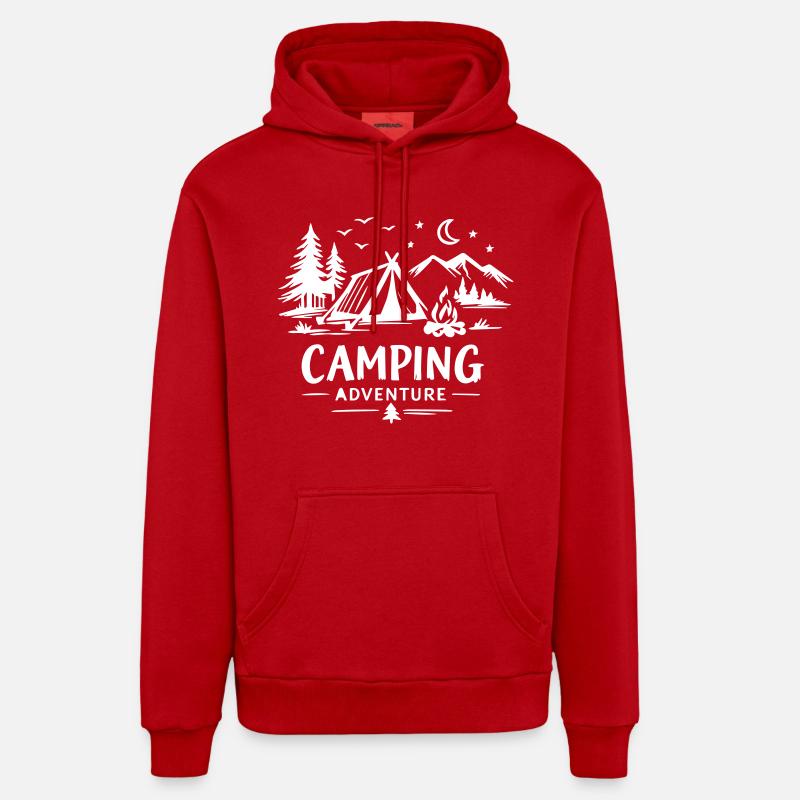 Camping Aventure - Sweat à capuche bio décontracté fabriqué en UE - rouge