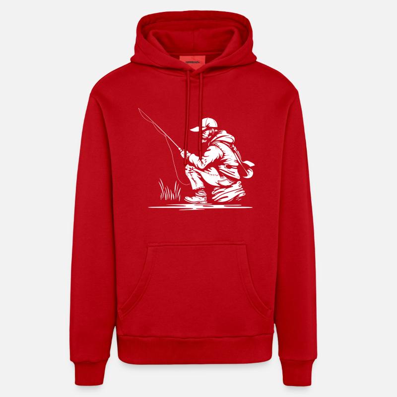 Dessin de pêcheurs - Sweat à capuche bio décontracté fabriqué en UE - rouge