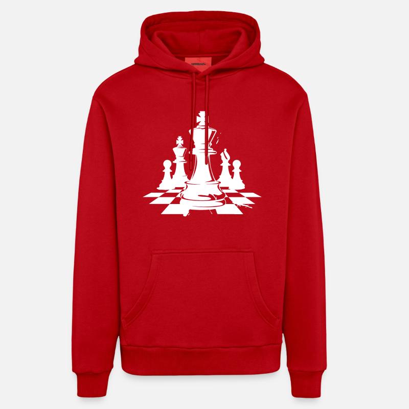 Dessin de pièces d’échecs - Sweat à capuche bio décontracté fabriqué en UE - rouge
