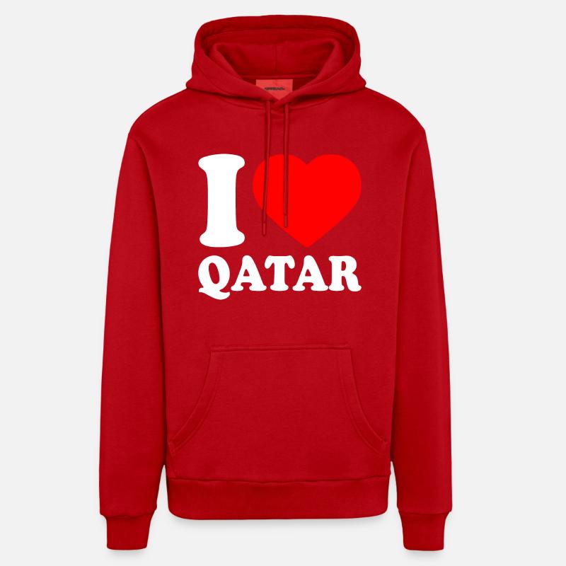 I love qatar - Sweat à capuche bio décontracté fabriqué en UE - rouge