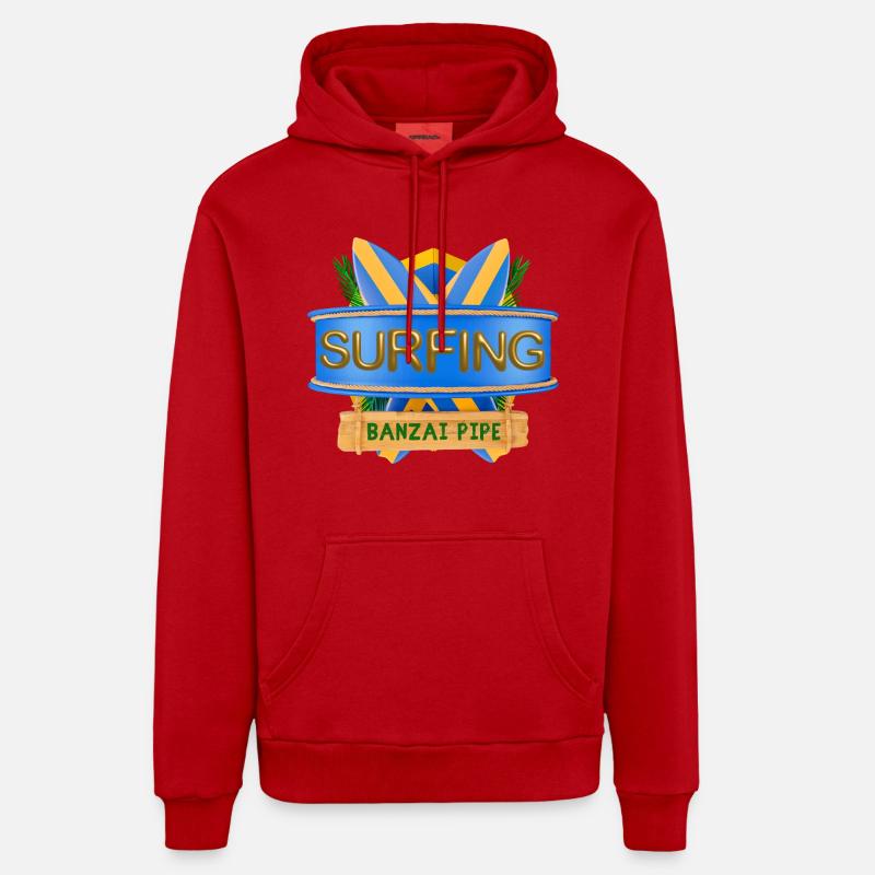Hawaï, Surf, Banzai Pipeline - Sweat à capuche bio décontracté fabriqué en UE - rouge