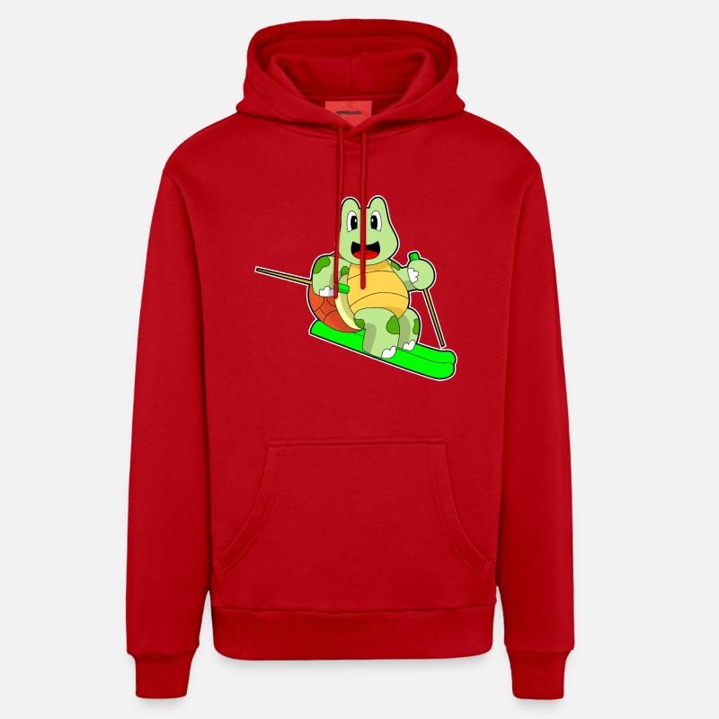 Turtle Skier Ski - Sweat à capuche bio décontracté fabriqué en UE - rouge