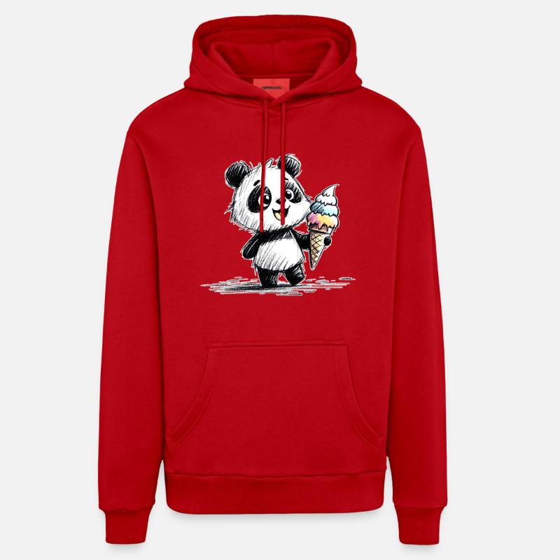 Panda avec glace - Sweat à capuche bio décontracté fabriqué en UE - rouge