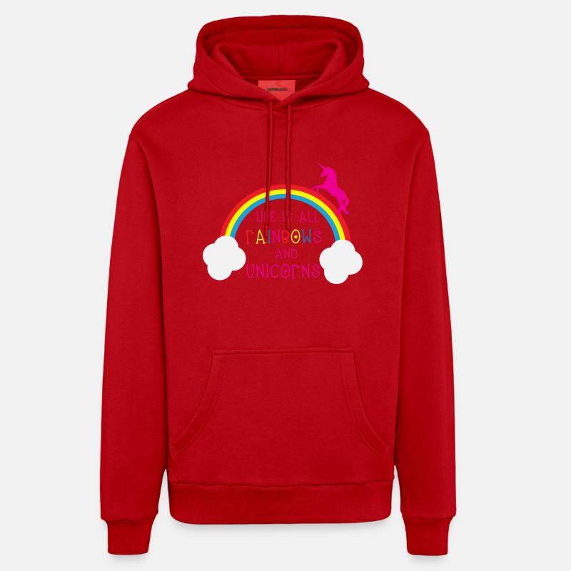 Rainbows & Unicorns - Sweat à capuche bio décontracté fabriqué en UE - rouge