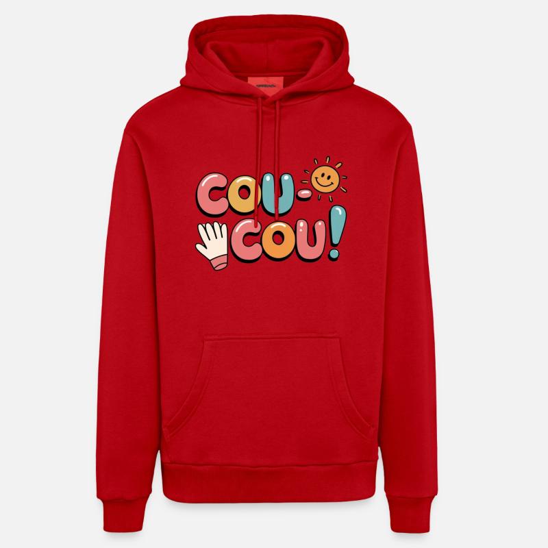 Hello Français - Coucou Design - Sweat à capuche bio décontracté fabriqué en UE - rouge