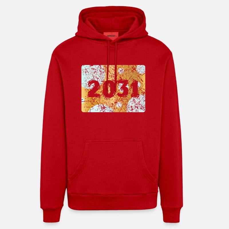Année 2031 - Sweat à capuche bio décontracté fabriqué en UE - rouge
