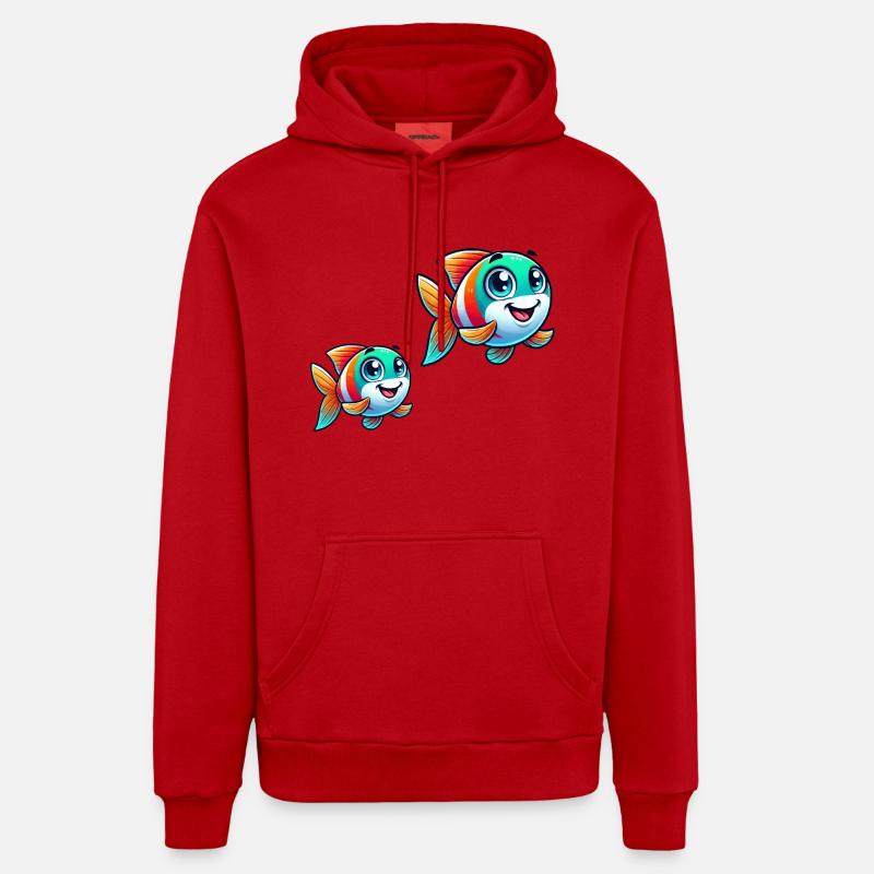 Bande dessinée de poisson - Sweat à capuche bio décontracté fabriqué en UE - rouge