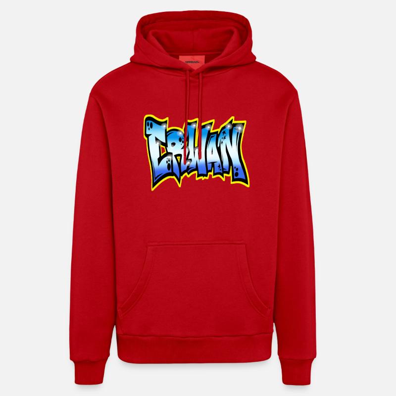 Erwan GRAFFITI NAME PRINT - Sweat à capuche bio décontracté fabriqué en UE - rouge