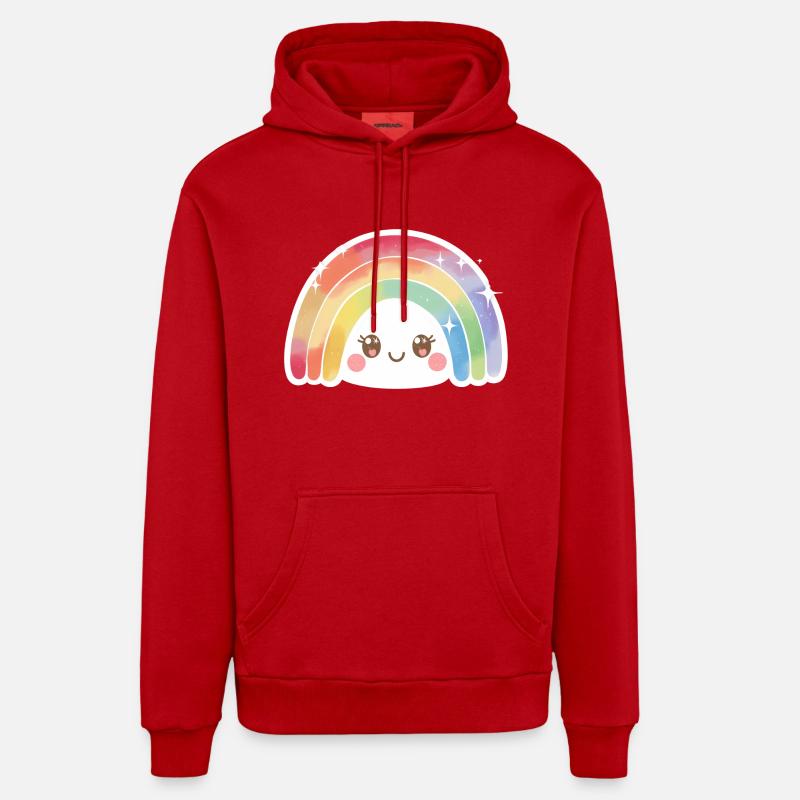 Kawaii Mignon Arc-en-ciel - Sweat à capuche bio décontracté fabriqué en UE - rouge