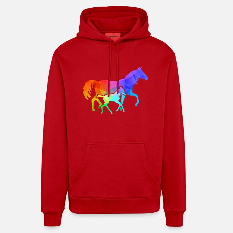 Jument avec poulain - Sweat à capuche bio décontracté fabriqué en UE - rouge