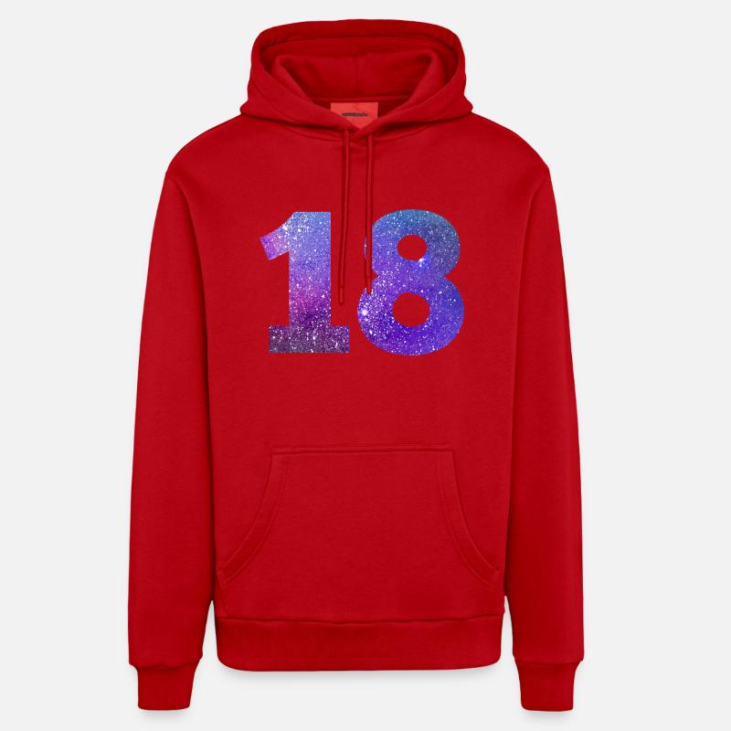 Numéro 18 galaxie - Sweat à capuche bio décontracté fabriqué en UE - rouge
