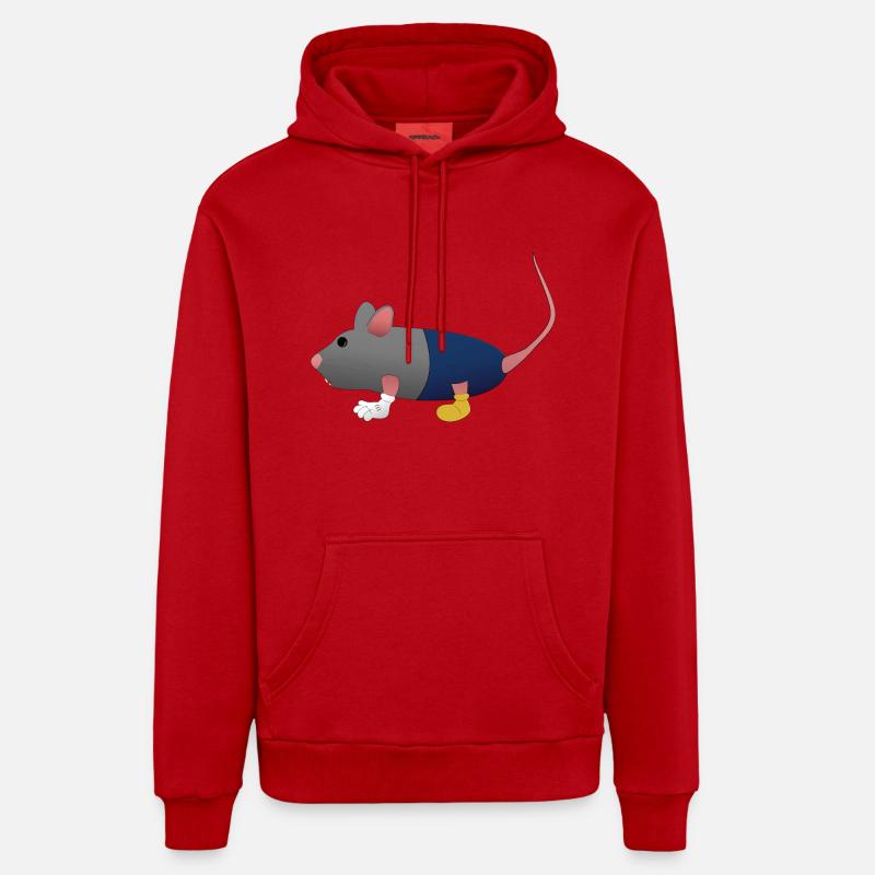 Souris de dessin animé mignonne - Sweat à capuche bio décontracté fabriqué en UE - rouge