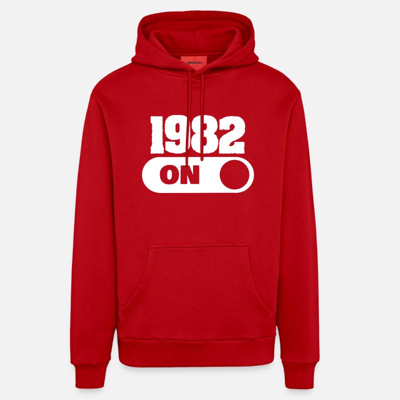 1982 - Sweat à capuche bio décontracté fabriqué en UE - rouge