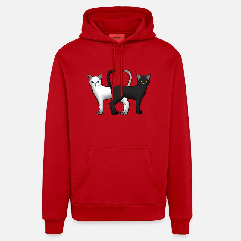 Chat blanc et noir - Sweat à capuche bio décontracté fabriqué en UE - rouge