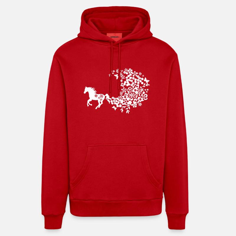 Cheval Fleur - Sweat à capuche bio décontracté fabriqué en UE - rouge