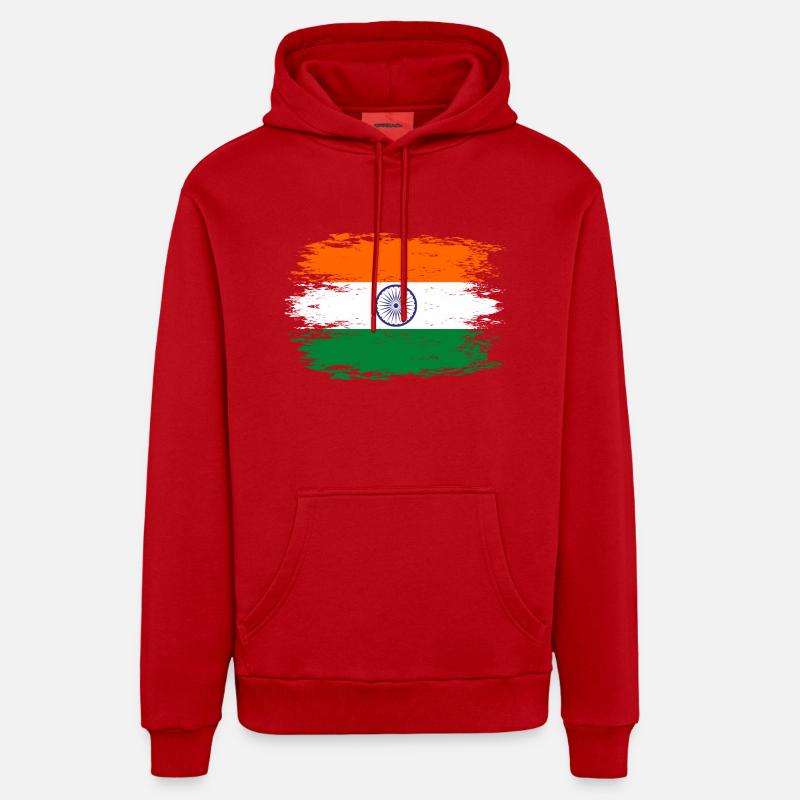 Drapeau de l’Inde aspect utilisé - Sweat à capuche bio décontracté fabriqué en UE - rouge