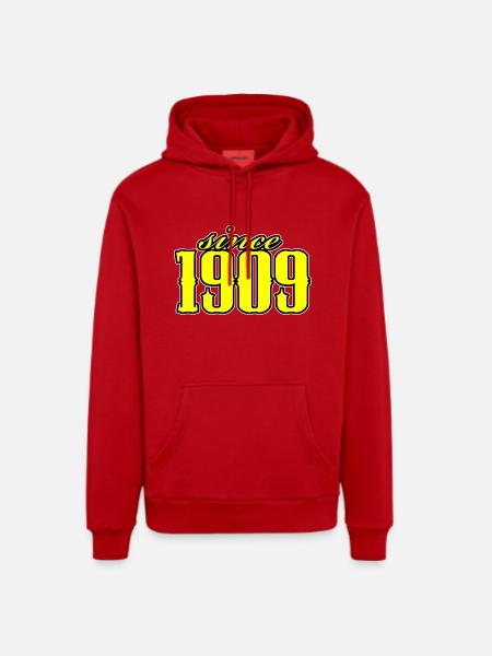 since 1909 (yellow) - Organic Relaxed Hoodie Made in EU - red