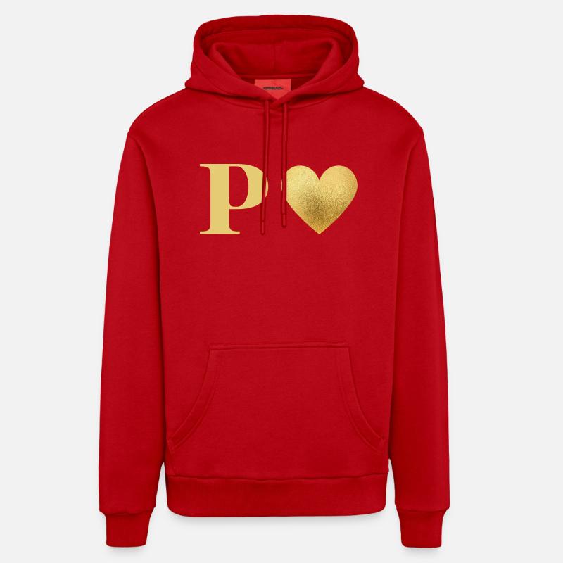 Lettre p cœur doré - Sweat à capuche bio décontracté fabriqué en UE - rouge