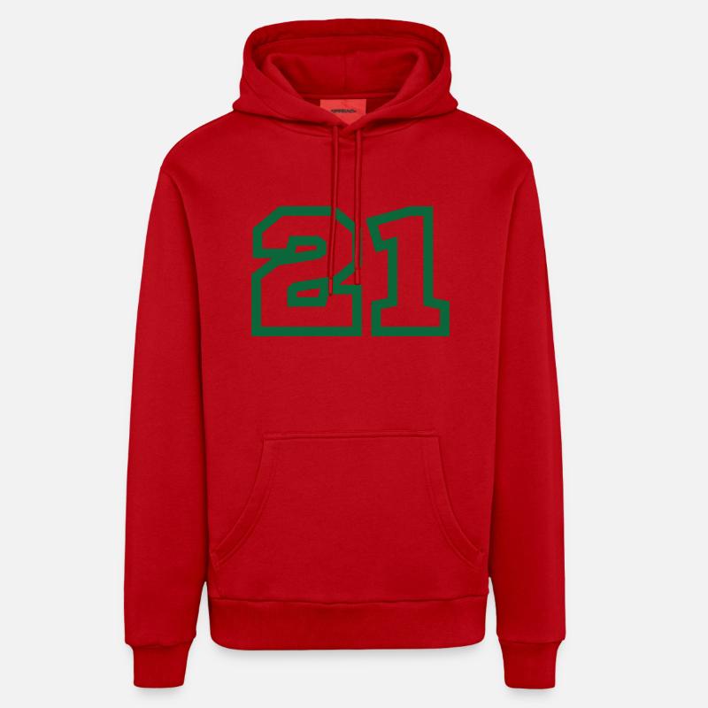 Numéro 21 sport vert - Sweat à capuche bio décontracté fabriqué en UE - rouge