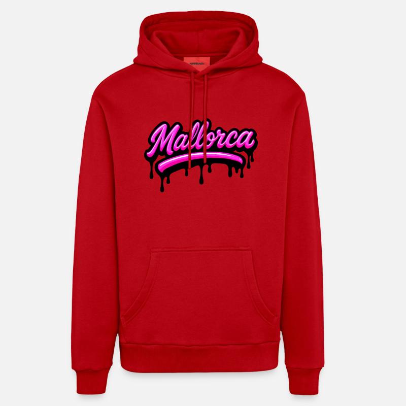 Majorque Graffiti - Sweat à capuche bio décontracté fabriqué en UE - rouge