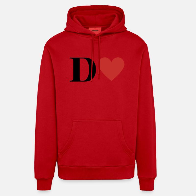 Roter Herz-Buchstabe Organic Relaxed Hoodie Made in EU